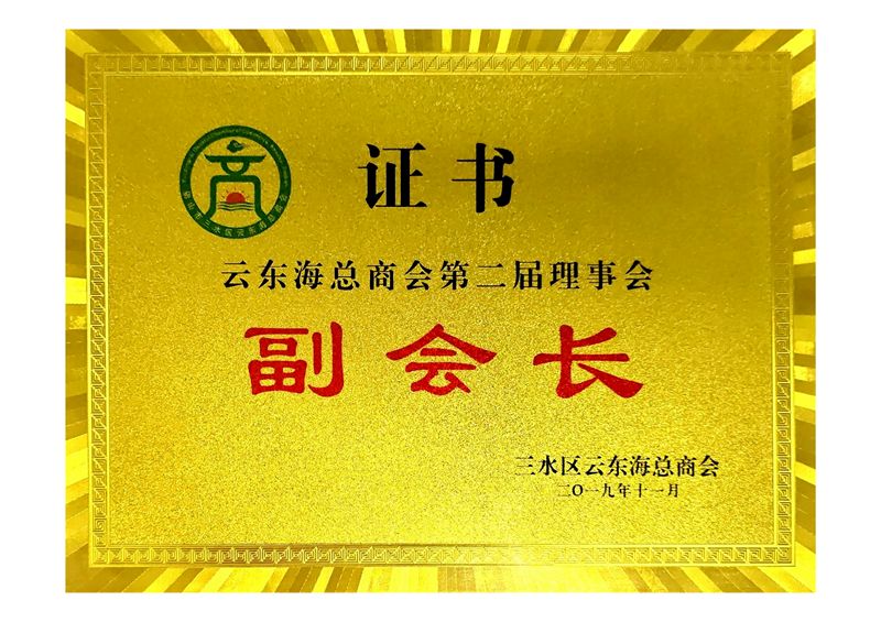 Certificate of Vice President of the Council of Yundonghai General Chamber of Commerce
